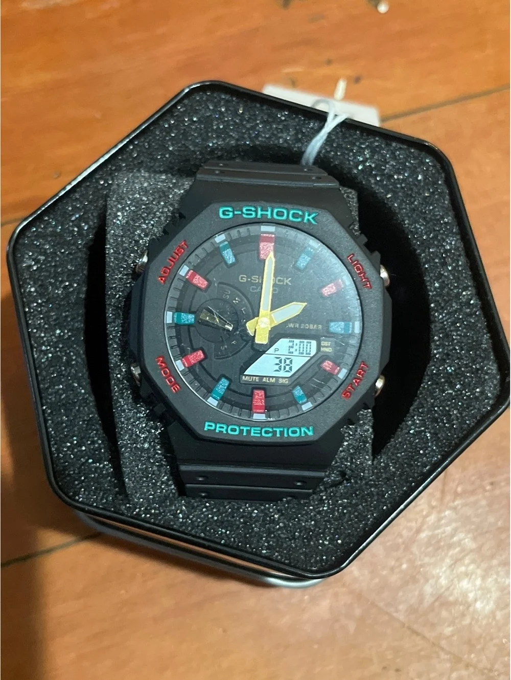G-Shock Analog-Digital Black Watch with Red and green Accent
